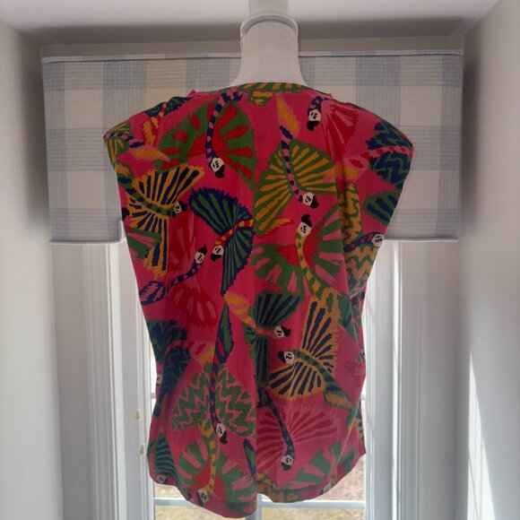 Farm Rio Coral Graphic Macaw Tropical Tee Shoulder Pads 100% Cotton LARGE - Picture 12 of 13